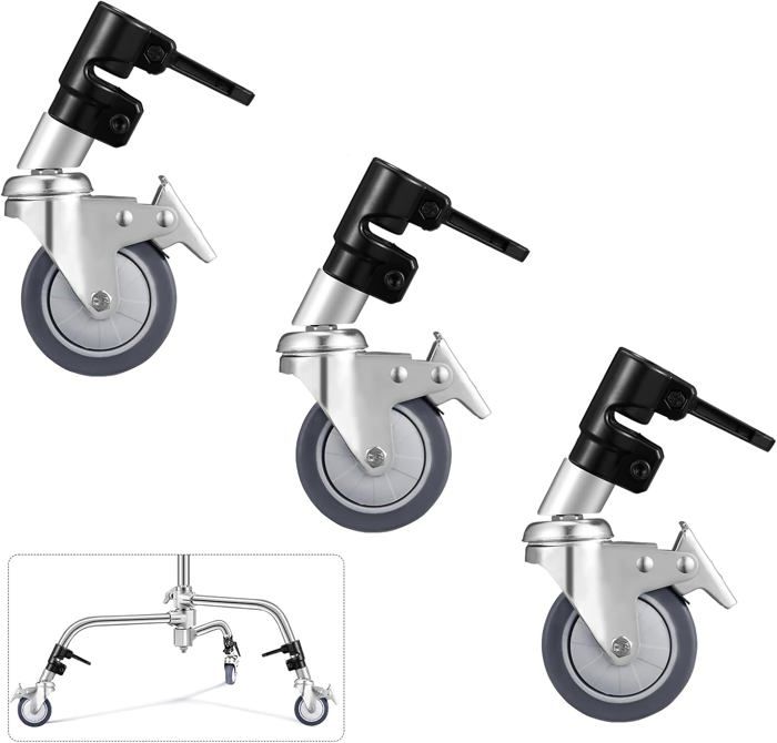 Lot De 3 Roulettes Pivotantes 360° Silencieuses Avec Frein – Roues De Support Pour Trépied Lumière, Studio, Table, Meuble – Installation Facile PP Anti-Rayures