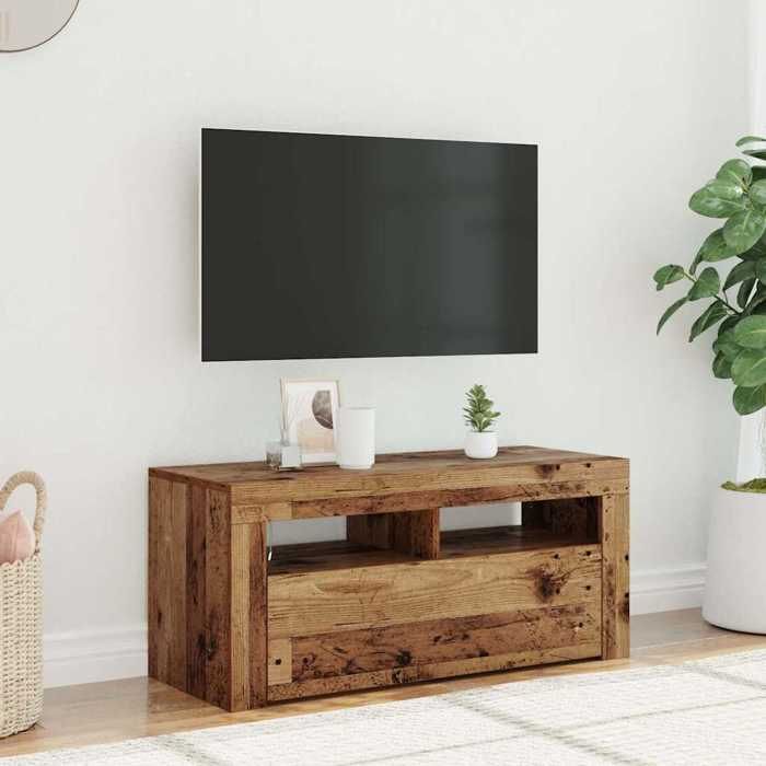 vidaXL Meuble TV avec lumières LED vieux bois bois dingénierie 856321