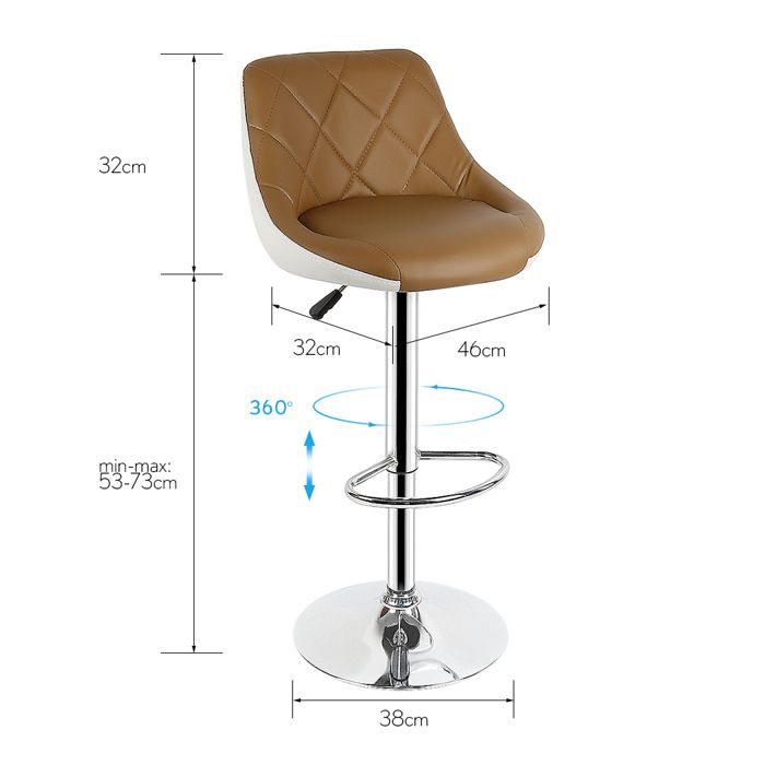 AmiremplieSet de 2 tabourets de Bar Gris Hauteur réglable et Rotation à 360° Camel devant et blanc derrière