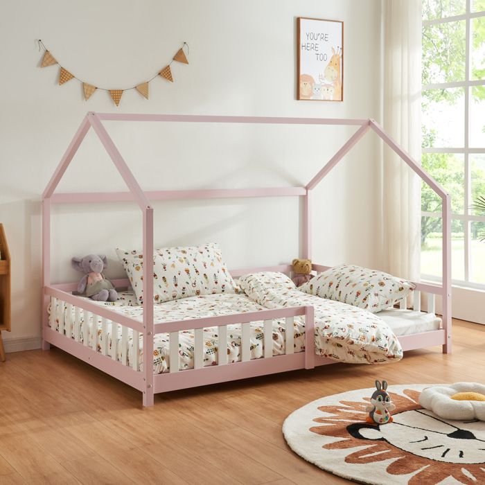 Lit cabane Hesel pour enfants bois de pin 120 x 200 cm rose
