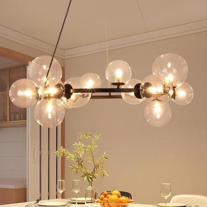Lampe suspendue - NETTLIFE - G9 - 14 ampoules - Noir - Ø 80 cm
