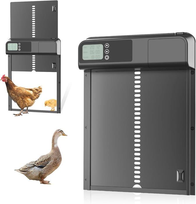 Meilleurs prix pour Porte Automatique De Poulailler avec Ascenseur Automatique Chronométré, Fonction Anti-Pincement, Minuterie Nuit/Matin,  (Noir)