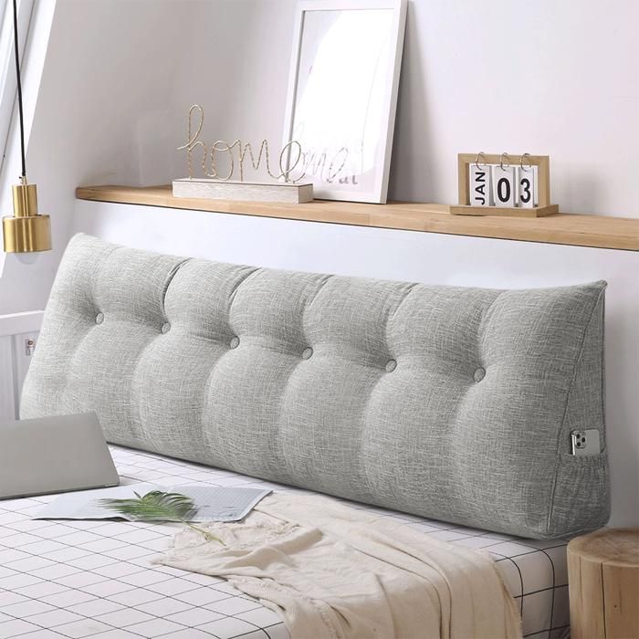 Coussin de lecture triangulaire individuel pour le lit le canapé le tatami le transat (gris clair 180 x 50 x 20) XJING