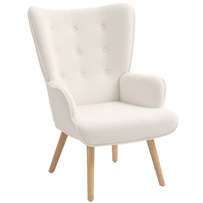 Fauteuil de salon - HOMCOM - pieds en bois accoudoirs et dossier ergonomique - tissu bouclette - 71 x 74 x 96 cm - beige