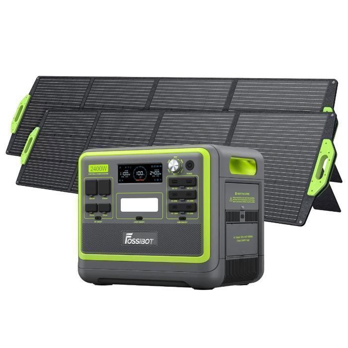 FOSSIBOT F2400 Portable Générateur Electrique 2048Wh 2400W LiFePO4 Centrale Électrique-Garantie de 5 ans + 2*SP200 Panneaux Solaires