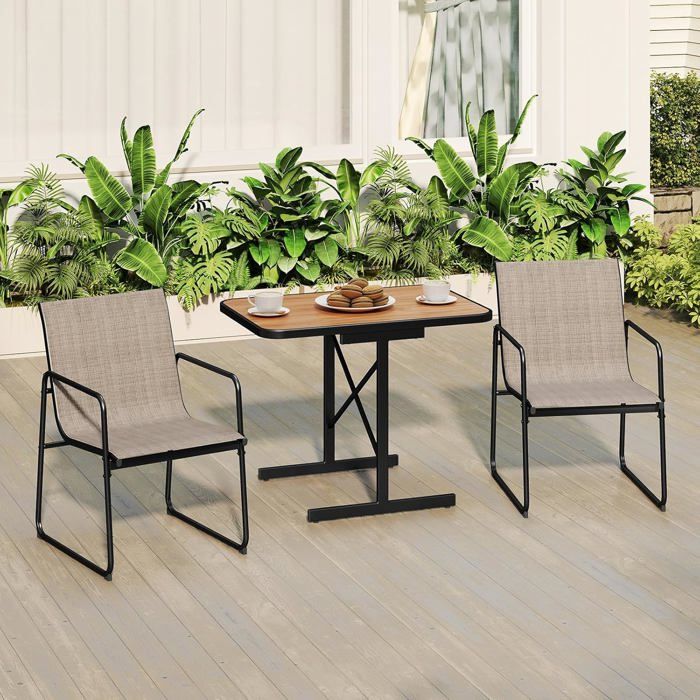 COSTWAY Ensemble Table et Chaises de Jardin 3 Pièces Table à Manger Rectangulaire et 2 Fauteuils en Tissu pour Cour Balcon Porche