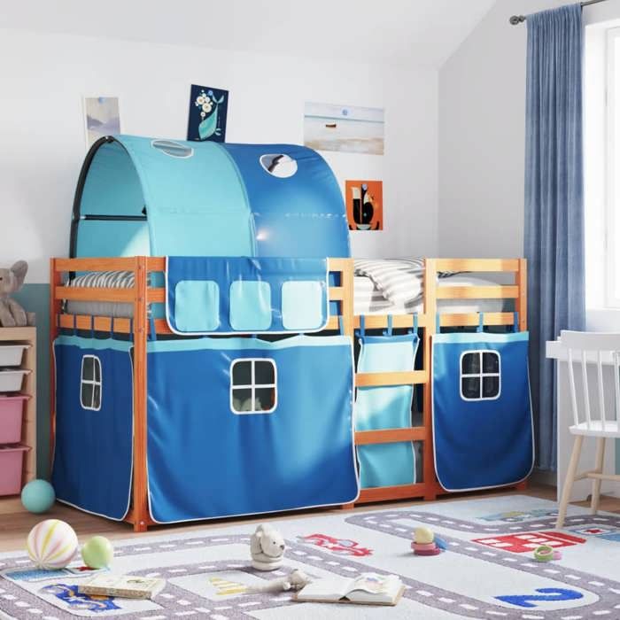 Lit superposé denfant - VIDAXL - Intemporel - 90x190 cm - Bois de pin massif - Rideaux inclus