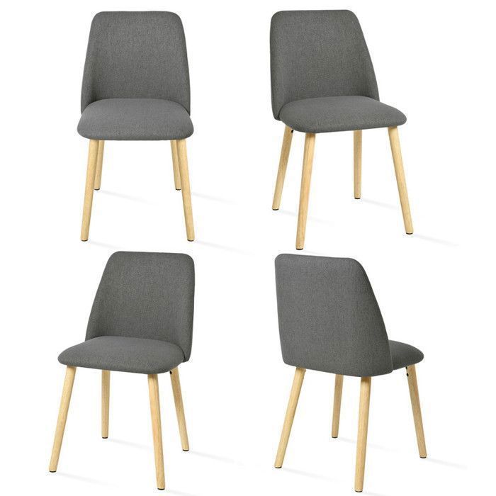 GOEURVANT Chaises Salle à Manger ScandinaveModerneTissu RespirantAssiseRembourrée ConfortPieds Bois Massif- Lot de 4Gris fonce