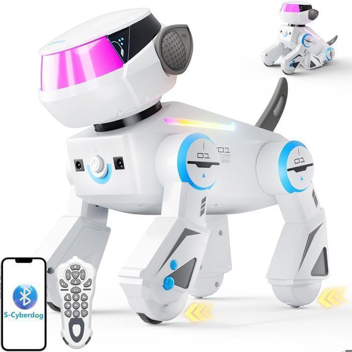 VATOS Chien Robot Télécommandé Enfant Programmable Bluetooth LED Danse et Musique Rechargeable USB Jouet dès 3 Ans