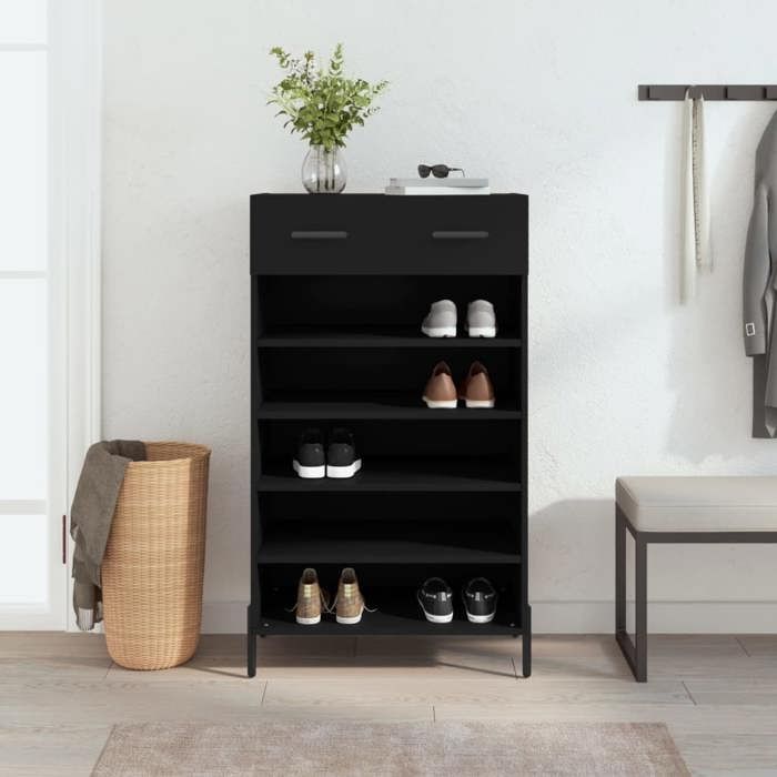 Solde dautomneArmoire à chaussures - RUIGOU - Armoire basse dIntérieur noir 60x35x105cm bois dingénierie LEM52556