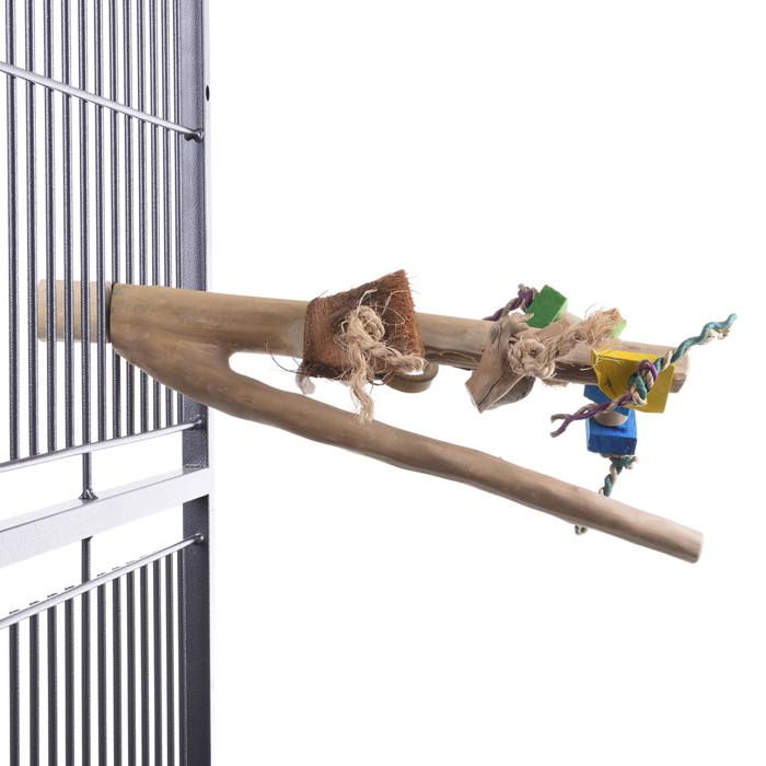 Perchoir en branche de Java avec jouets M/L - Un bijou de nature unique pour perroquets de grande et moyenne taille