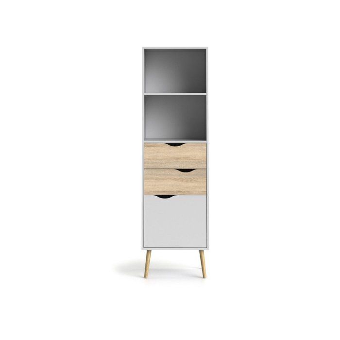 CALICOSY - Etag&egrave;re 2 tiroirs 1 porte blanc et d&eacute;cor ch&ecirc;ne H1713 cm - BILLUND - Blanc 