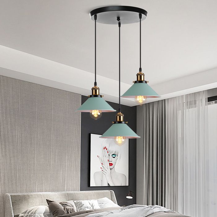 Lustre suspension - SMOTOP - 3 lampes E27 - Abat-jour Ø22cm vert - Style industriel vintage