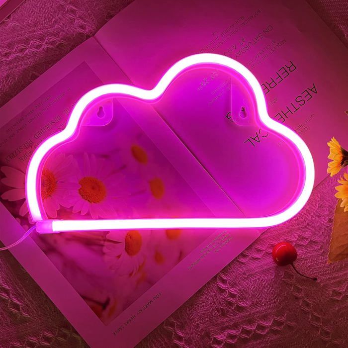 Lampe LED en forme de nuage néon pour décoration murale alimentée par piles ou USB rose