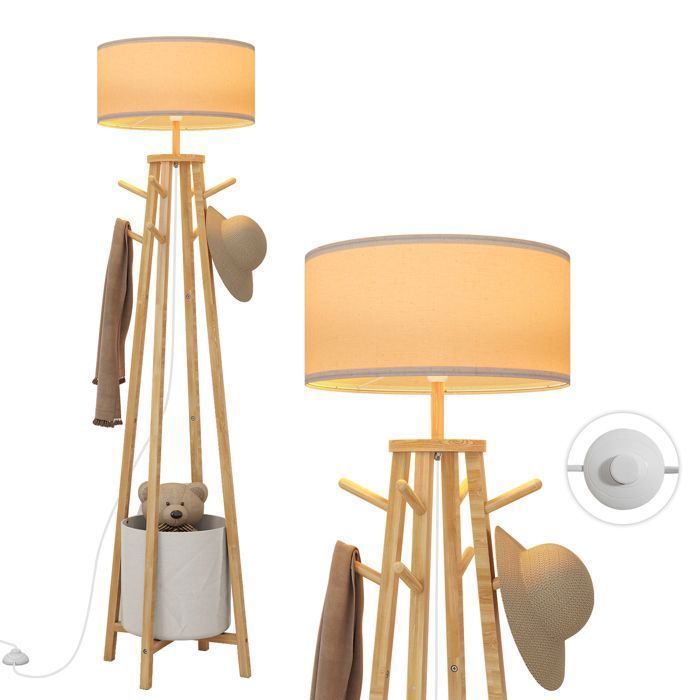 Lampadaire Sur Pied Salon 176 cm - Douille E27 - Lampadaire avec Porte-manteau et Panier de Rangement - Lampe Sur Pied