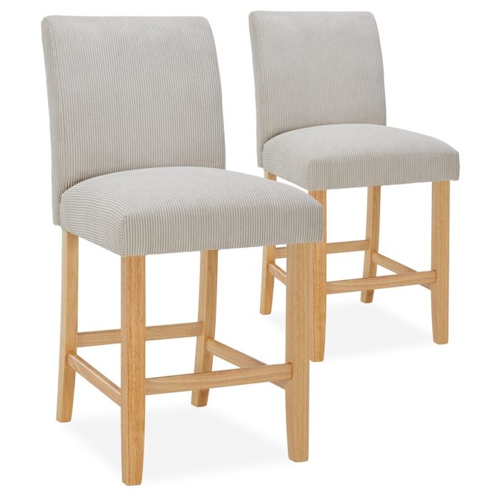 Lot de 2 chaises de bar en bois Rosie velours côtelé Beige - H65cm Lot de 2 chaises de bar en bois Rosie velours côtelé Beige - H65cm