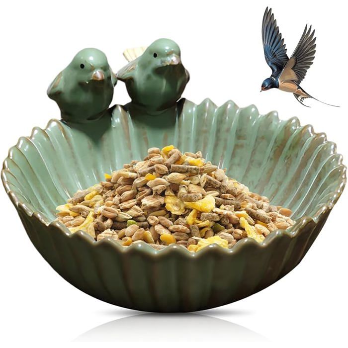 MIJOMA Bain D'Oiseaux En Ciment Résistant Au Gel - Élégante Décoration De Jardin Pour Oiseaux Sauvages, Bijou Floral Pour Extérieur