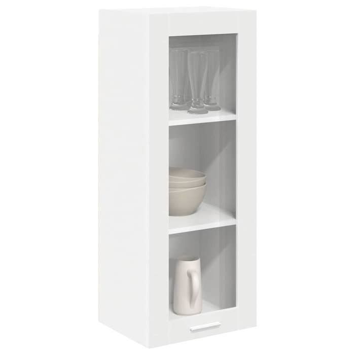 Black Week Armoire rangement - CLARENCE - Vitrine suspendue - Riga Blanc 40x31x100 cm Bois dingénierie AA1053