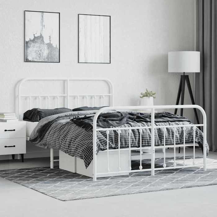 Métal Cadre de lit - BURKE - sans matelas - 2 PLACES - et pied de lit blanc 140x190 cm BB560