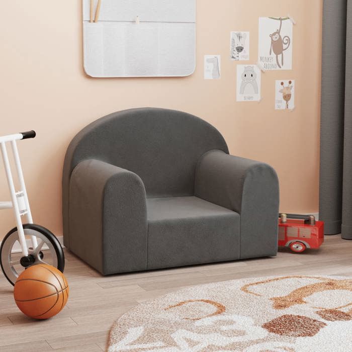 Canapé pour enfants - vidaXL - Anthracite - Peluche douce - 52x34x40 cm - Housse amovible - Mousse épaisse - Sécurisé