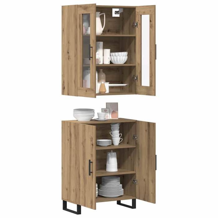 SOLDES DHIVER®Buffet bahut Placard de rangement - Beige Haut Armoire 2 pcs - chêne artisanal - bois dingénierie - 72227