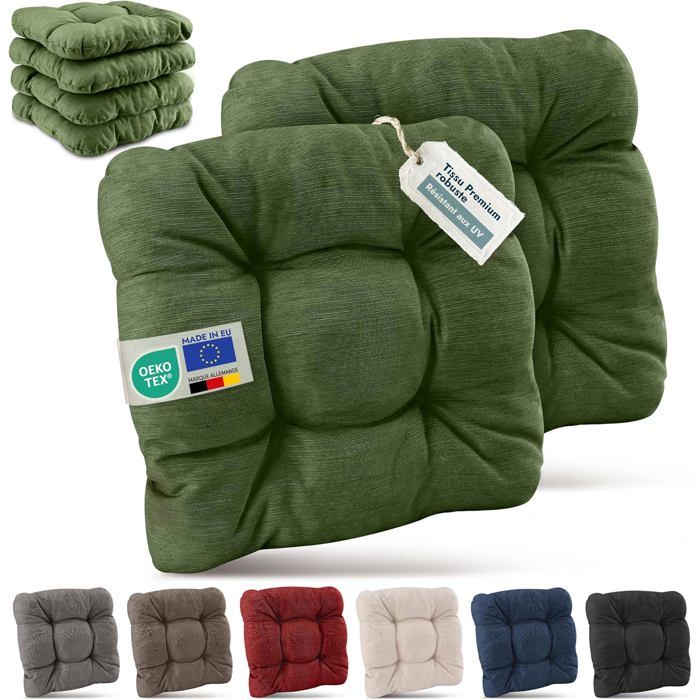 Beautissu Premium Set de 6 Galette Chaise Jardin Extérieur 40x40 cm Vert Foncé – 8 cm Épaisseur – HighLux SK