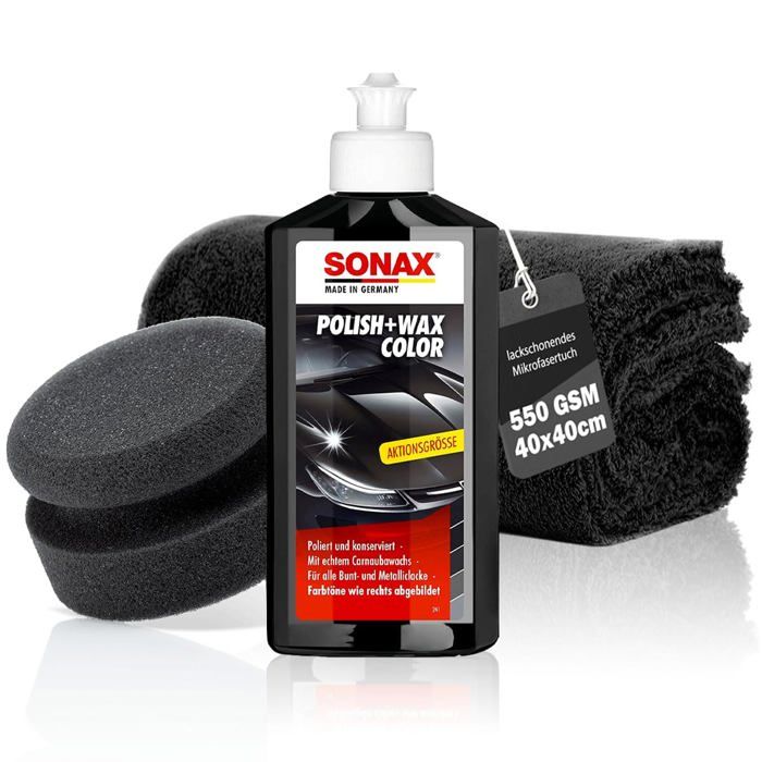 Polish & Wax Color Kit de polissage pour voiture Noir 250 ml + éponge de polissage + chiffon de polissagePâte de polissage