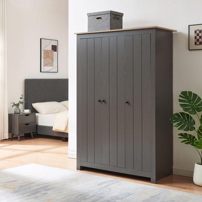 Armoire de chambre Vasand 175 x 120 x 52 gris / effet chêne