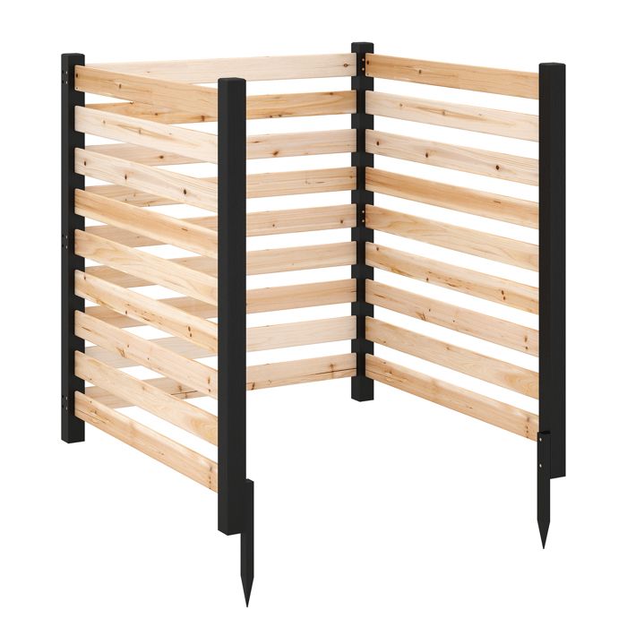 3 Panneaux Clôture de Jardin Modulable 99x895x107CM COSTWAY-en Bois Sapin à Lattes avec Piquets-Cache PoubelleClimatiseur-Naturel