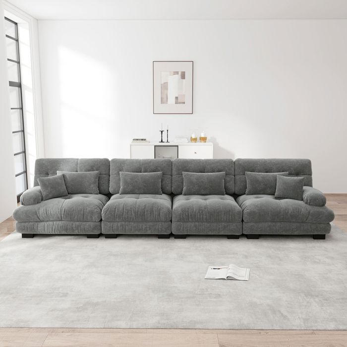Canapé dangle convertible 4 places modulable chenille assise profonde mousse haute densité coussins inclus