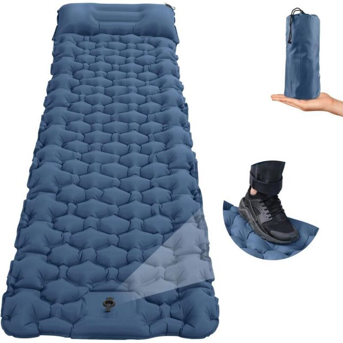 Matelas camping auto-gonflable avec pompe à pied dimensions 200x70x8 cm ultraléger résistant humidité pour randonnée
