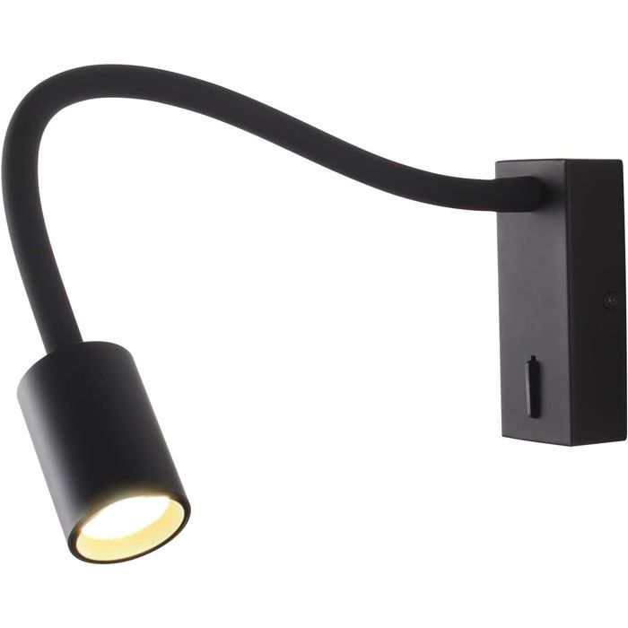 Black Reading Light 5W Flexible Gooseneck Wall Reading Lamp 3000K Warm White Aluminum Bedside Wall Lamp with Switch