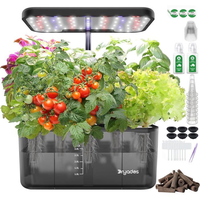 Kit De Système De Culture Hydroponique 8 Bacs Avec Lampe De Croissance Led Spectre Complet 24WJardin D’Intérieur Avec Rappel De