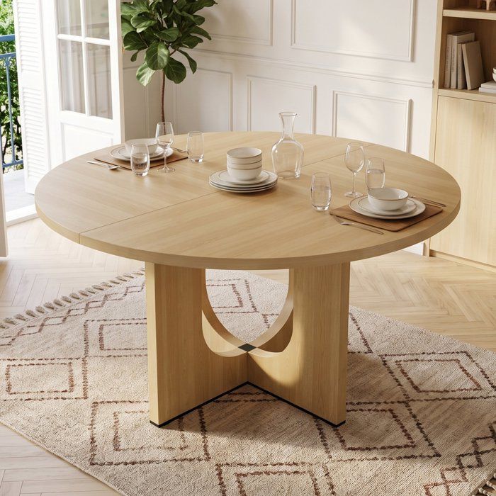 Table à Manger Ronde 120x120 cm Table de Cuisine 4 à 6 Personnes Pied Central Ajouré Style Scandinave - Effet Chêne