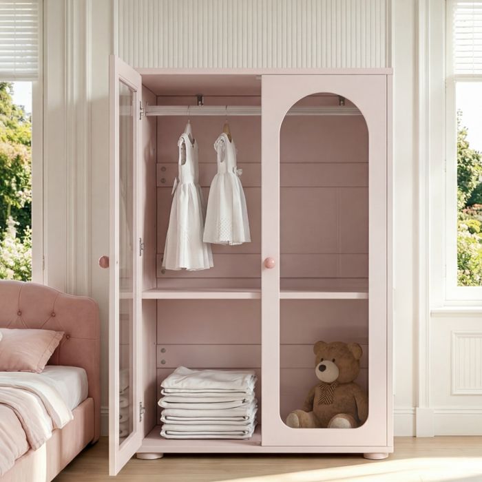 Armoire de rangement enfant - 80×50×120 cm - Rose pâle - Étagères réglables - Finition laquée