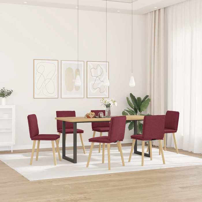 Chaises à Manger Lot de 6 Rouge Bordeaux 45 x 54 x 86 cm en tissu et bois dhévéa pour Salle à Manger et Cuisine 37653