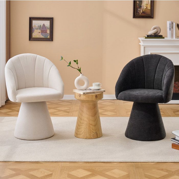 Chaise pivotante 360° AESVAR en tissu chenille gris base conique rembourrée 56 x 57 x 80 cm