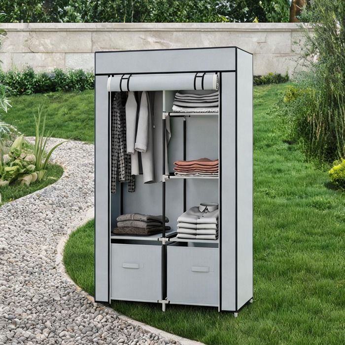 Armoire pliante en acier gris ardoise 1625 x 83 x 425 cm avec tringle et 5 compartiments