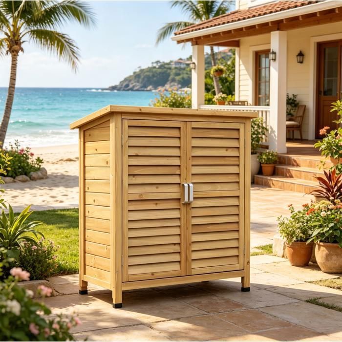 Armoire de rangement extérieure SENVIRO - 87 x 46 5 x 96 5 cm 2 portes persiennes jaune