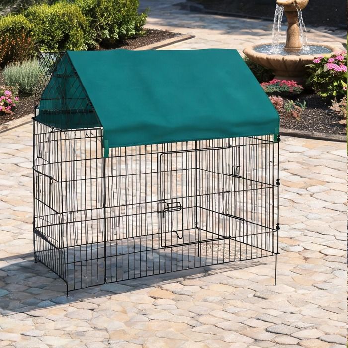 Enclos extérieur modulable pour lapins et poules en acier 220x85x103 cm avec toit ombragé - Vert Acier 220 x 85 x 103 cm Ref ALB30E