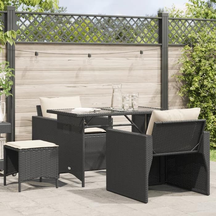 Noir Salon de jardin 4 pcs avec coussins noir résine tressée_2 ans garantie &17533 @3230