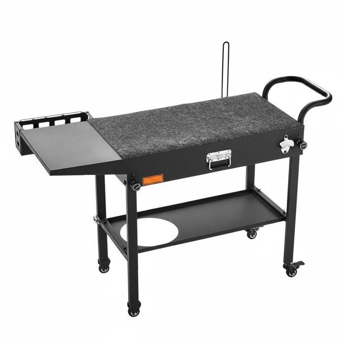 Desserte de Jardin Pliable pour Plancha et Barbecue Plateau 78 7x43 2 cm avec Tablette Latérale et Crochets pour Cuisine Extérieure