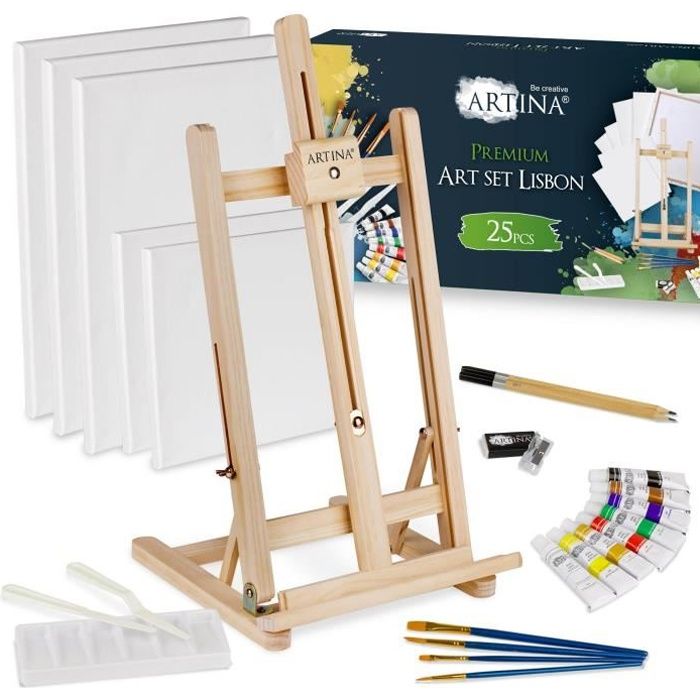 Artina Kit peinture avec chevalet de table bois Lisbon – Set peinture 25  pièces - Peinture acrylique, Châssis bois pour toile & plus - Cdiscount  Beaux-Arts et Loisirs créatifs