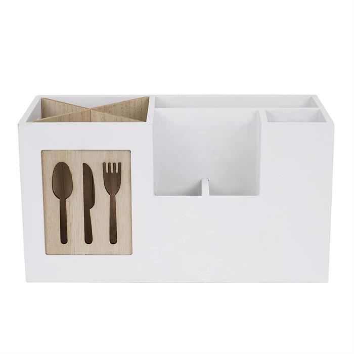 Porte - ustensiles de cuisine porte - ustensiles en bois naturel à compartiments multiples avec boîte à main