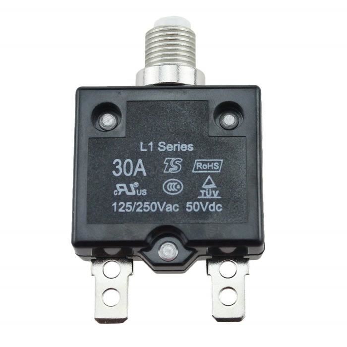 Disjoncteur Thermique Réarmable 5A - 12V/24V - Bouton-poussoir Avec Bouchon étanche - Pour Panneaux électriques, Automobile