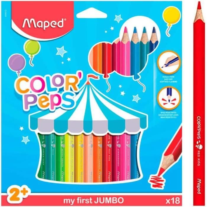 Maxi Crayons De Couleur Color'Peps Premiers Crayons De Coloriage Pour Bébé  +2 Ans Boîte De 18 Crayons De Couleurs Jumbo En Bo[x593] - Cdiscount  Beaux-Arts et Loisirs créatifs