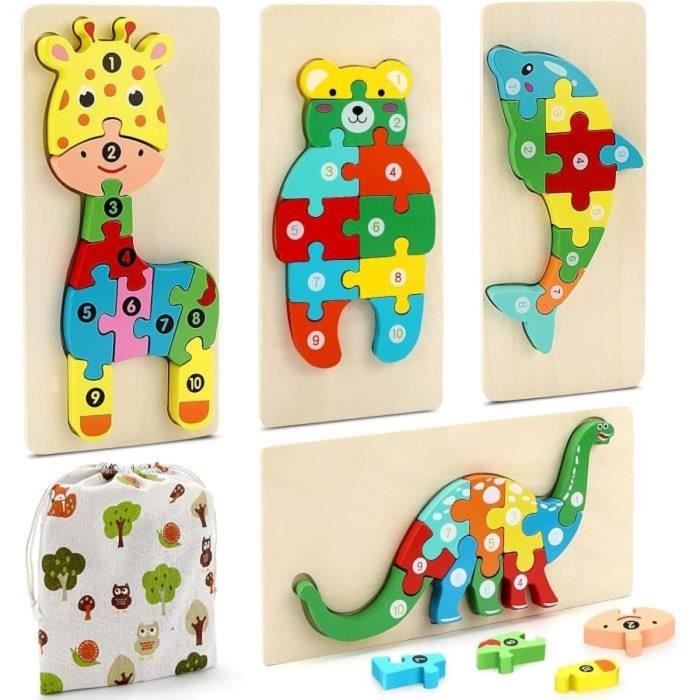 Puzzle Bois Enfant SYNARRY Lot De 4 Puzzles Dinosaures En Bois Pour Enfants De 3 à 5 Ans, 24 Pièces, Jouets éducatifs Pour Enfants De 3, 4, 5, 6 Ans, Garçons Et Filles Puzzle Bois Enfant 3 Ans