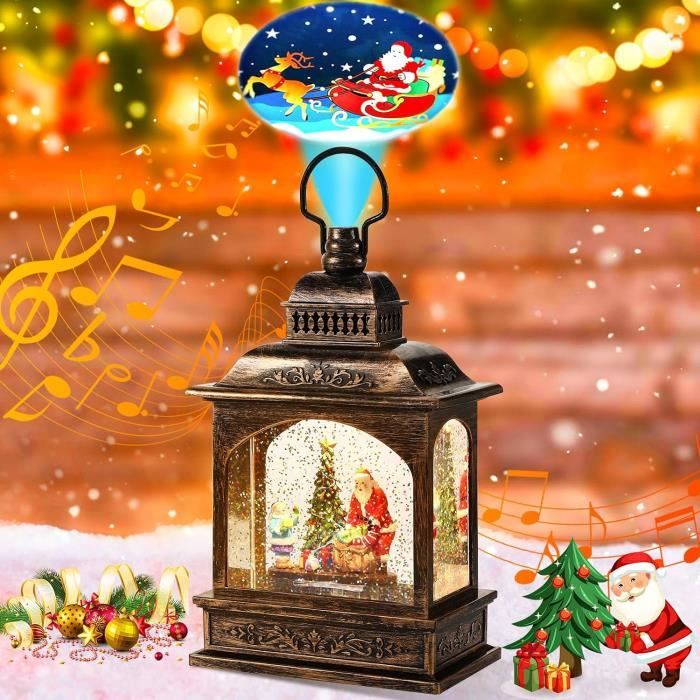 Lanterne Noel avec projecteur et musique, Lanterne Boule à Neige