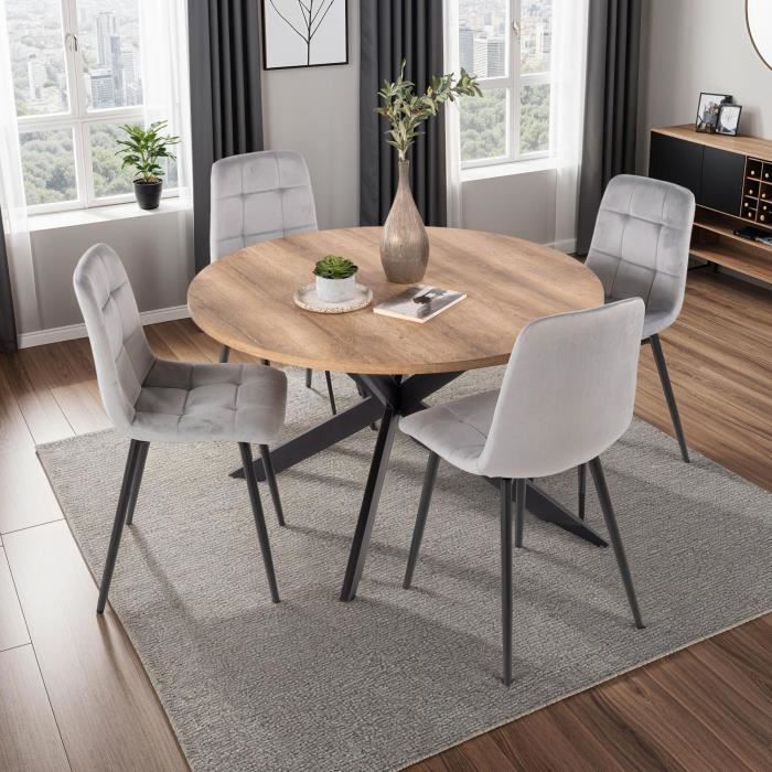 Ensemble Salle à Manger Ronde 4 Chaises - Table Blanche 80x80 Cm, Chaises Rembourrées - Style Scandinave - 10
