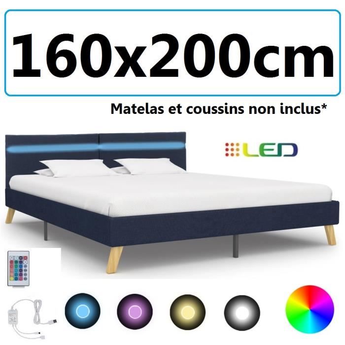 Lit Sommier Led 160x200cm En Tissu Avec Dossier Couleur Bleu Repose Tete Adulte Enfant Adolescent Chambre Invite Achat Vente Sommier Cdiscount